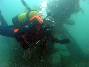 Diver on the Sand Barges (Dredger)